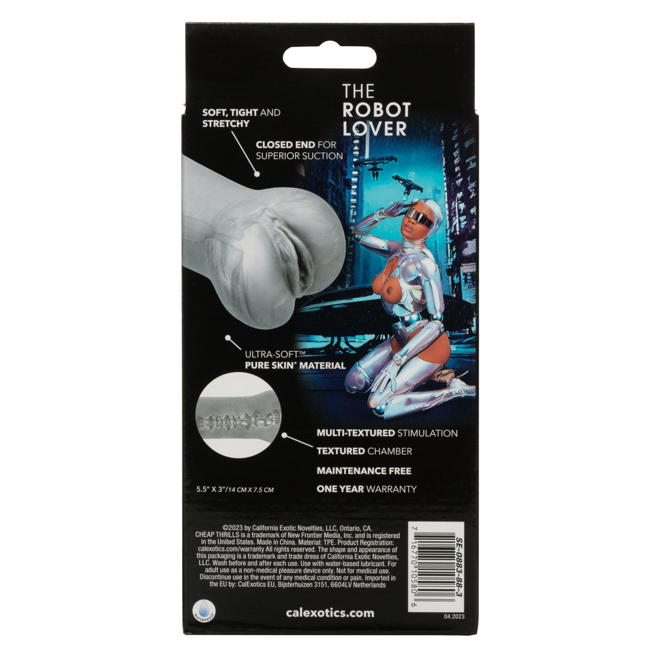 The Robot Lover masturbator is made of soft, tight, and stretchy pure skin material with a textured chamber.