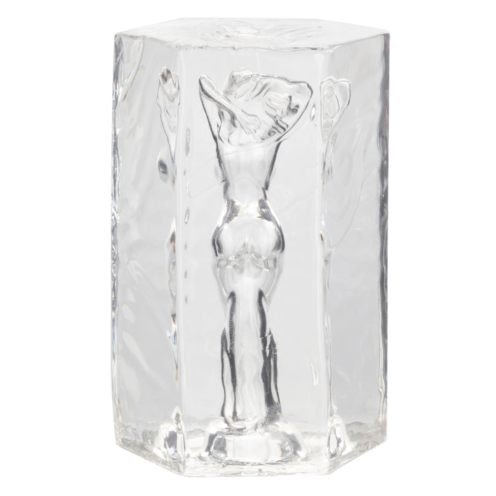 Clear glass stroker with a female form inside.