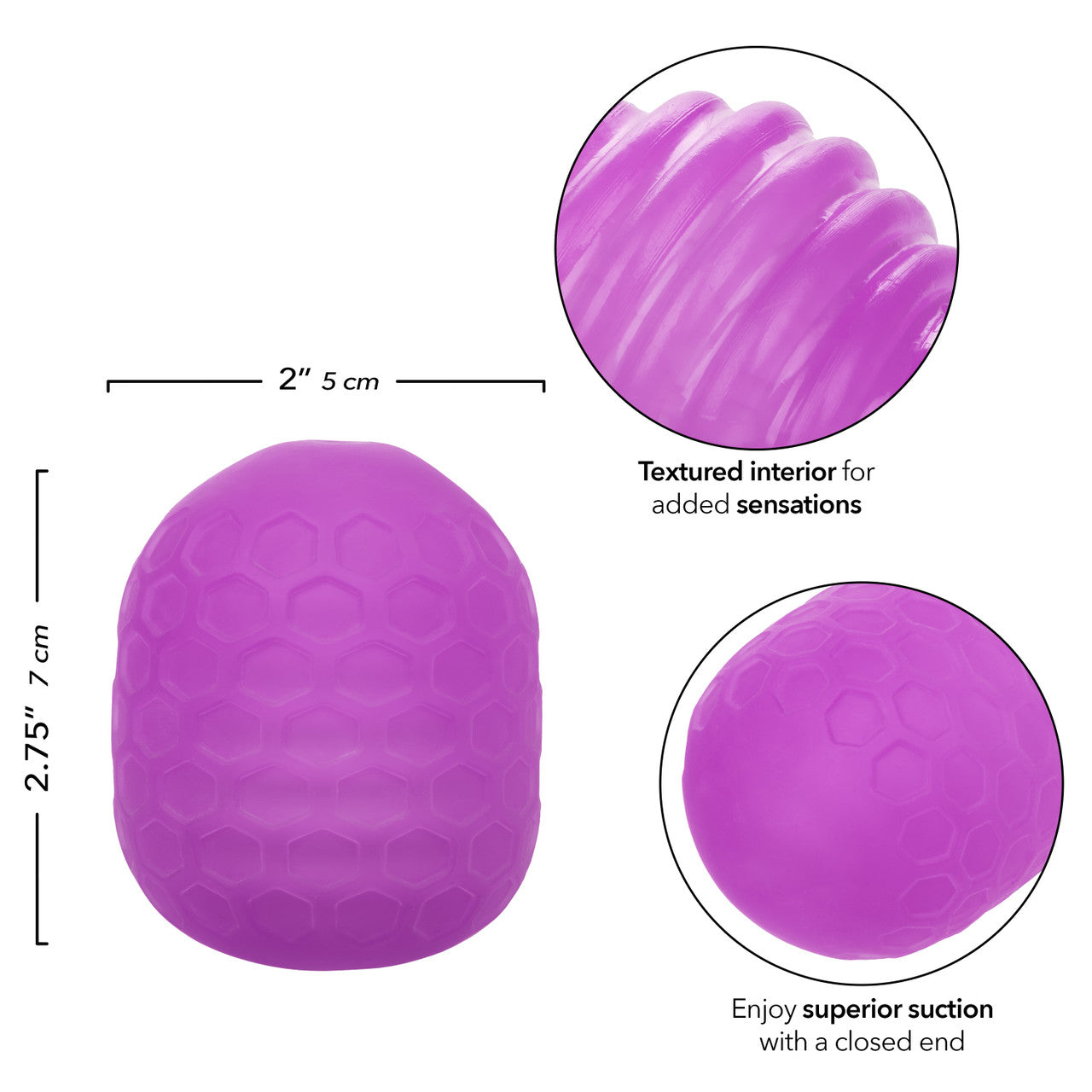 Purple textured stroker with a honeycomb exterior and ribbed interior.