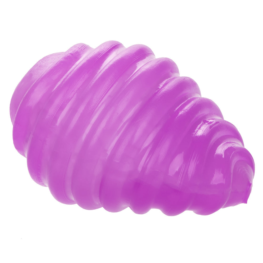 A purple textured stroker with a ribbed spiral design.