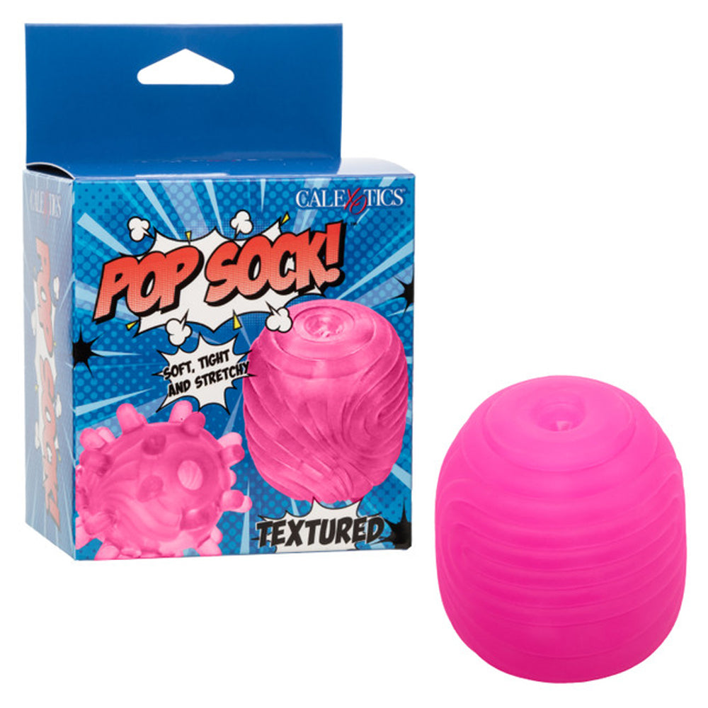 Pink textured reversible stroker with suction by Calexotics.