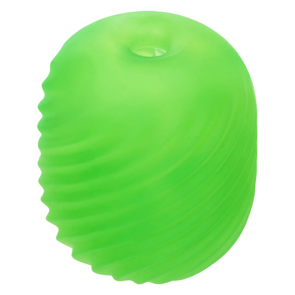 Green textured reversible stroker with a suction opening.
