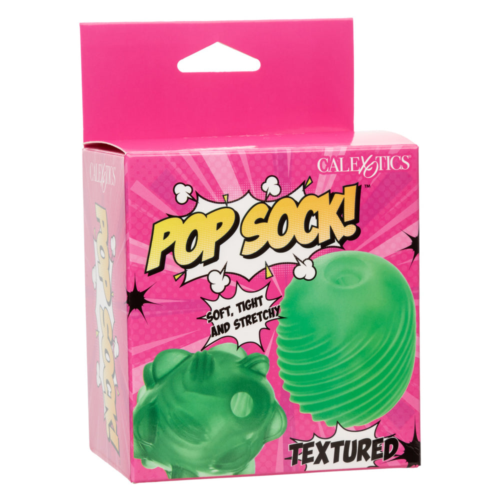 Green Calexotics Pop Sock textured stroker with suction.