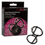 Steel beaded silicone dual enhancer cage with black straps and silver beads.
