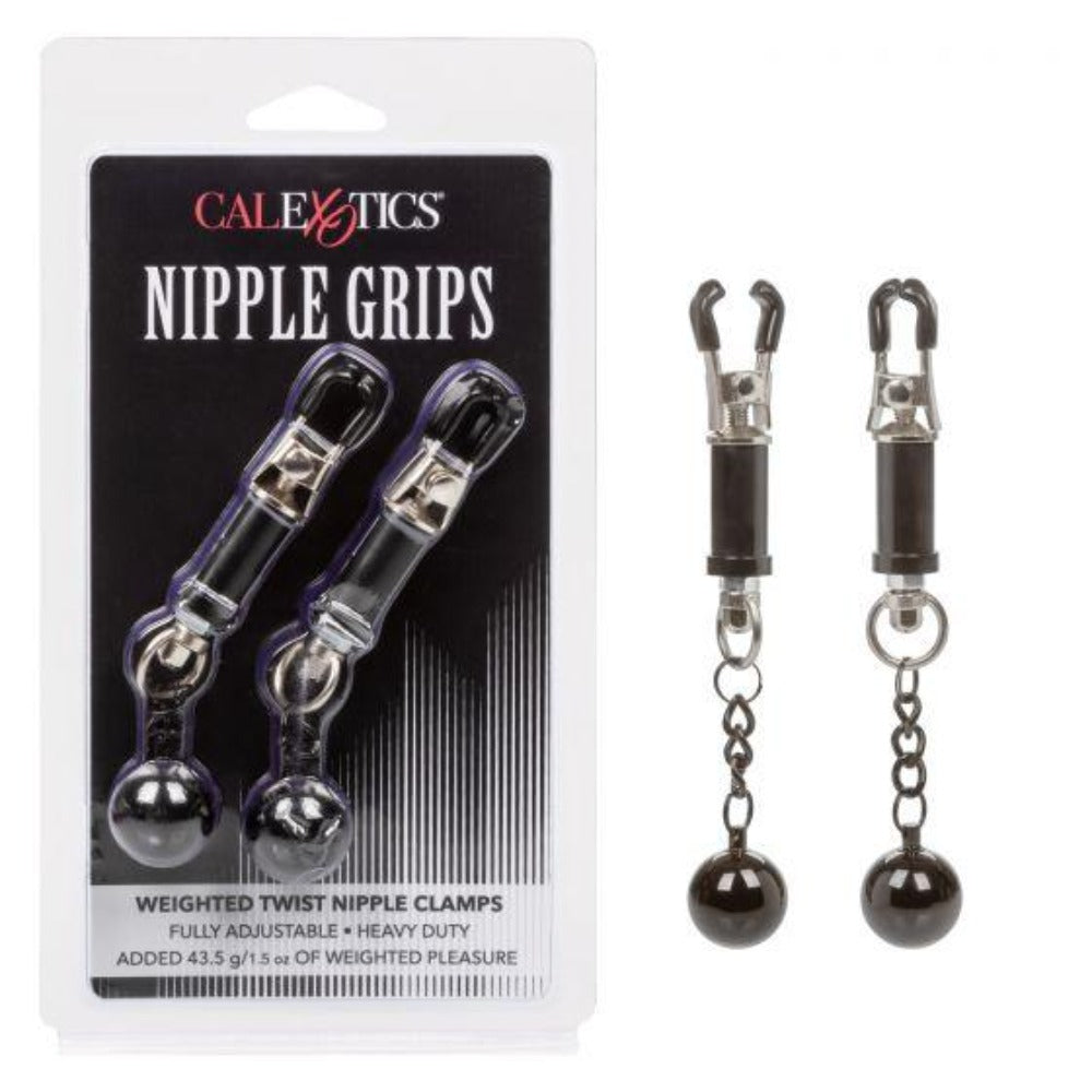 Calexotics weighted twist nipple clamps with adjustable tension.