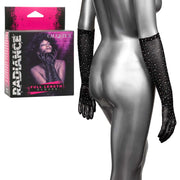 Black mesh full-length gloves with rhinestones.