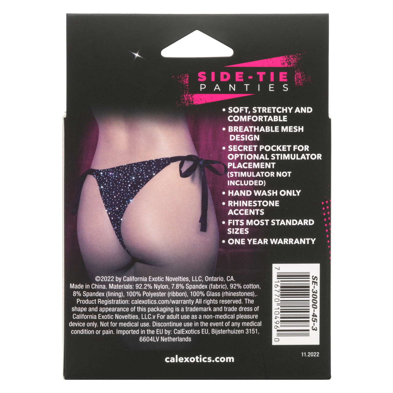 Sparkling mesh side-tie panties with a stimulator pocket.