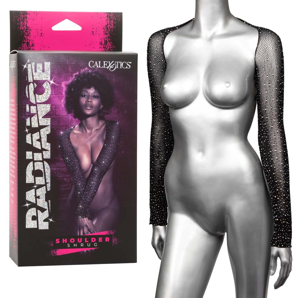Rhinestone mesh shoulder shrug lingerie on a mannequin.