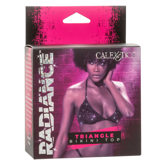 Box for a black triangle bikini top with rhinestones.