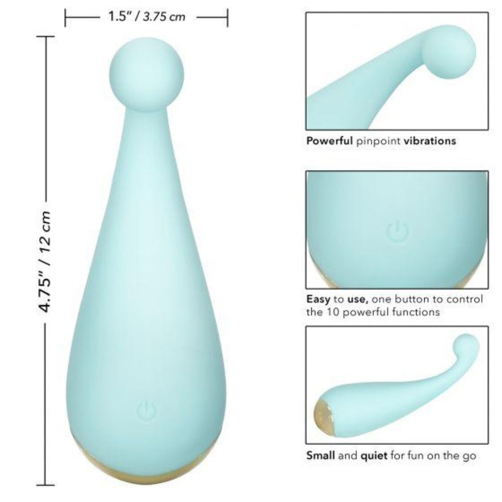A teal finger massager with a rounded top and a tapered body.