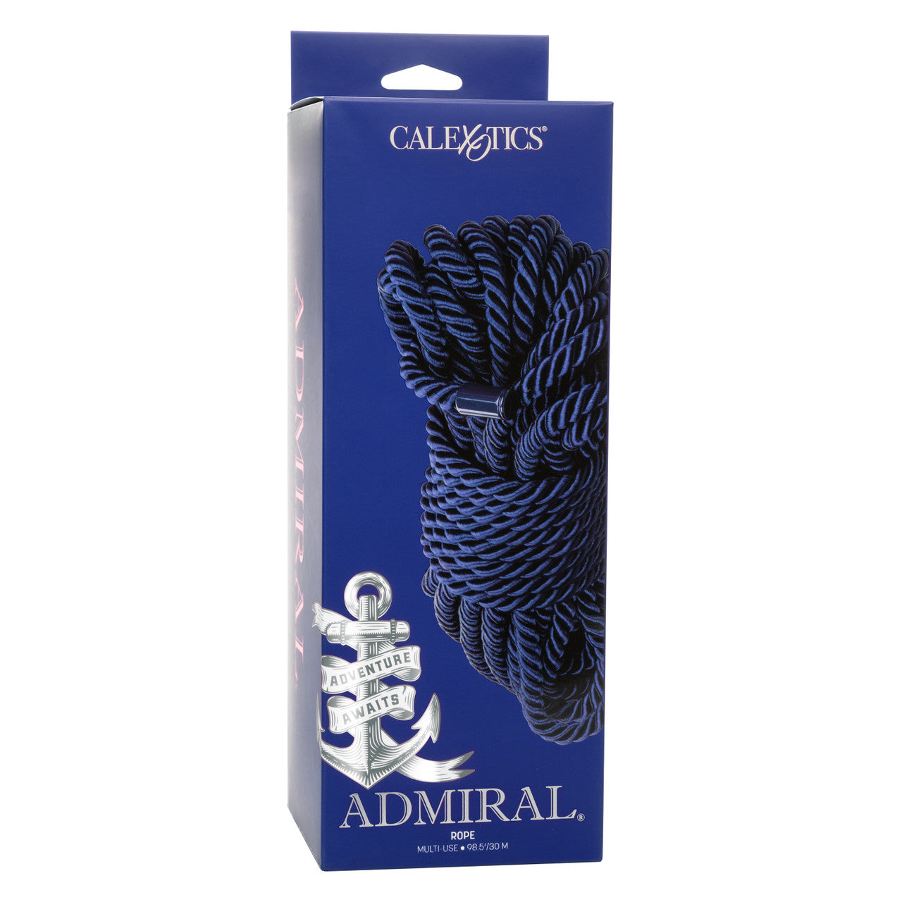 A dark blue box with an anchor graphic and the word "ADMIRAL" printed on it, containing a coiled dark blue rope.