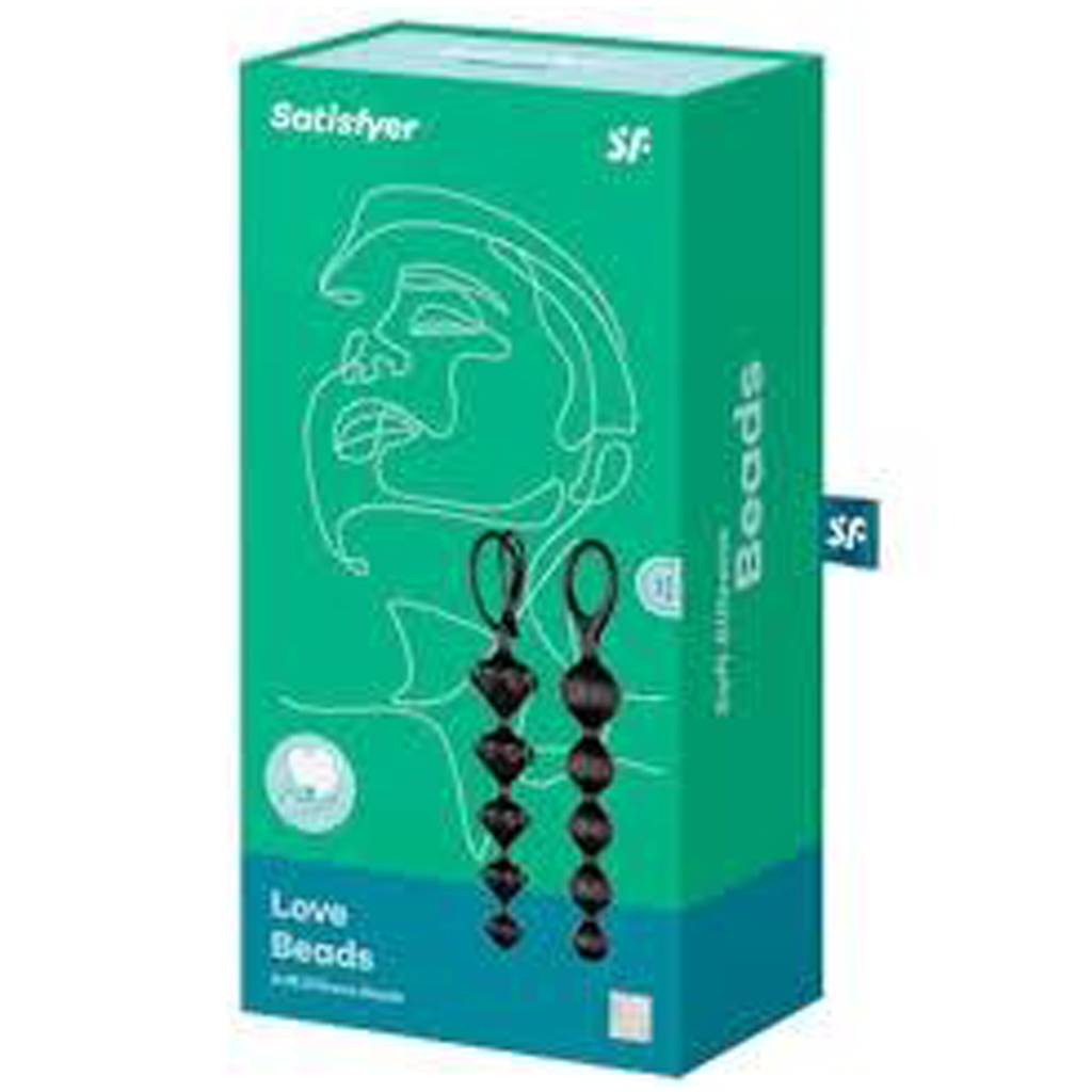 Satisfyer Love Beads set in black, featuring two beaded anal toys.