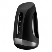Black Satisfyer Men Heat Vibration masturbator with temperature and power controls.
