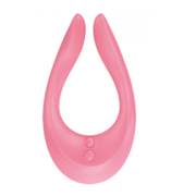 Pink multifunctional couples vibrator with two buttons.