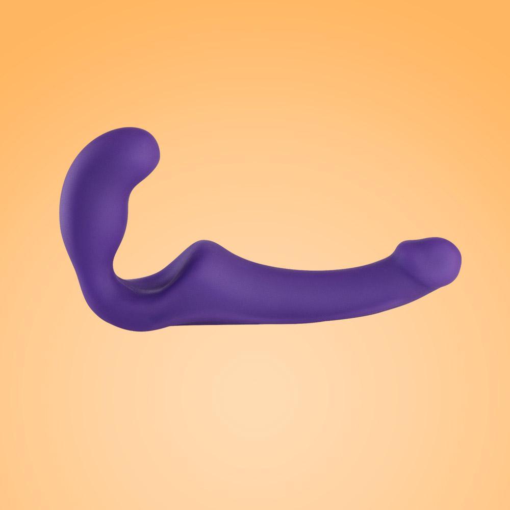 Purple wearable silicone double dildo with G-spot curves