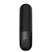 Black rechargeable vibrator with a power button at the base.
