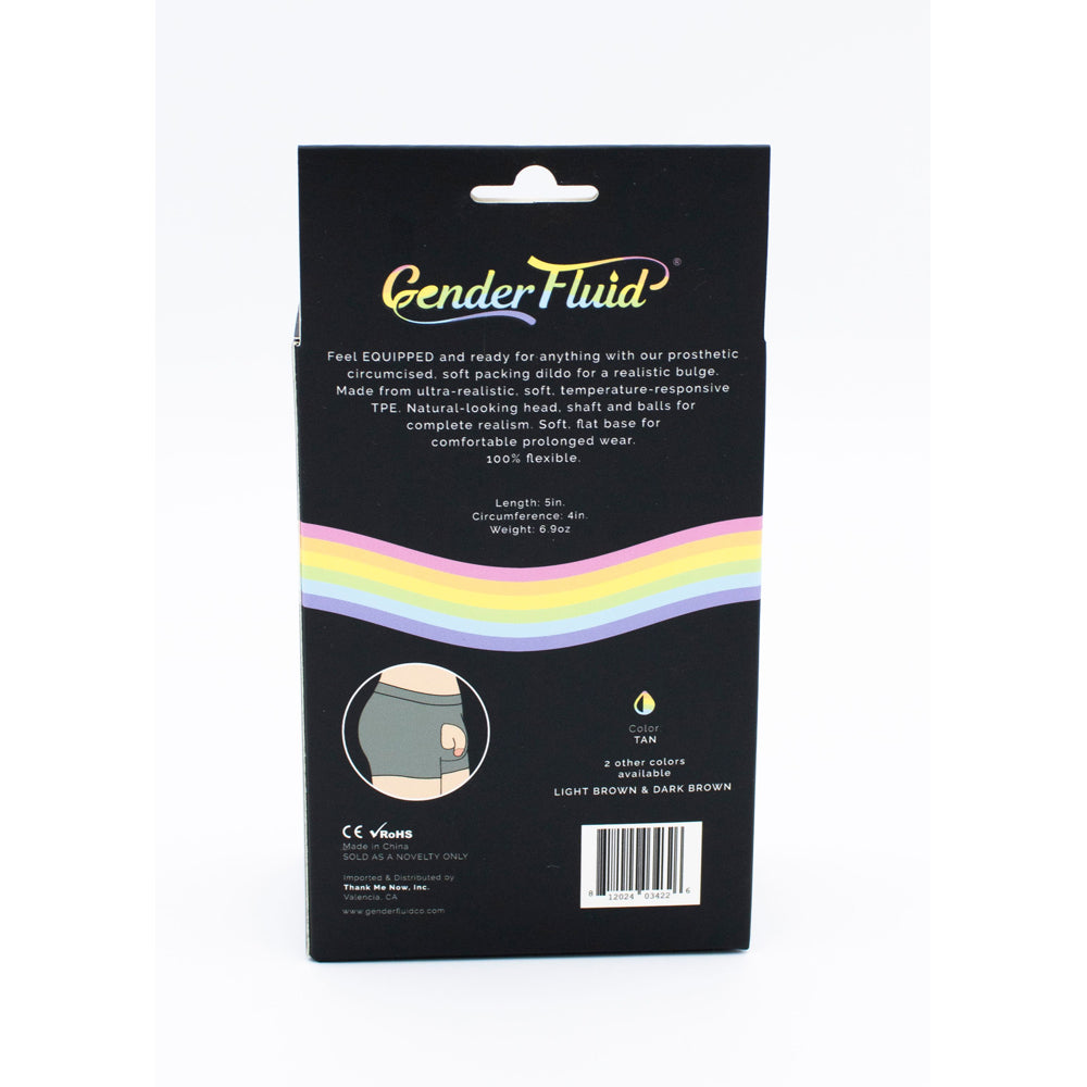 Gender Fluid Equipped Soft Packer, 5 inch, tan color.