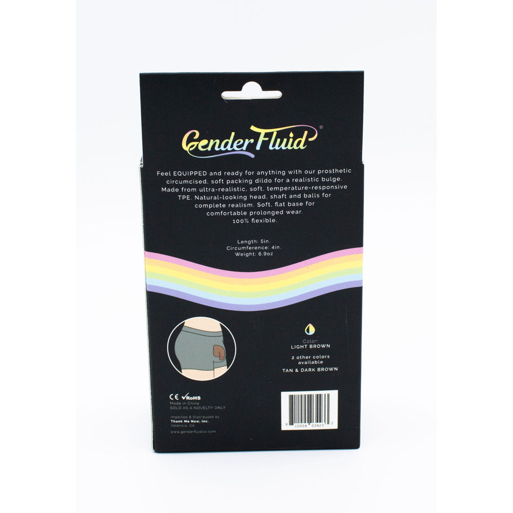 Gender Fluid 5 inch soft packing penis in light brown.
