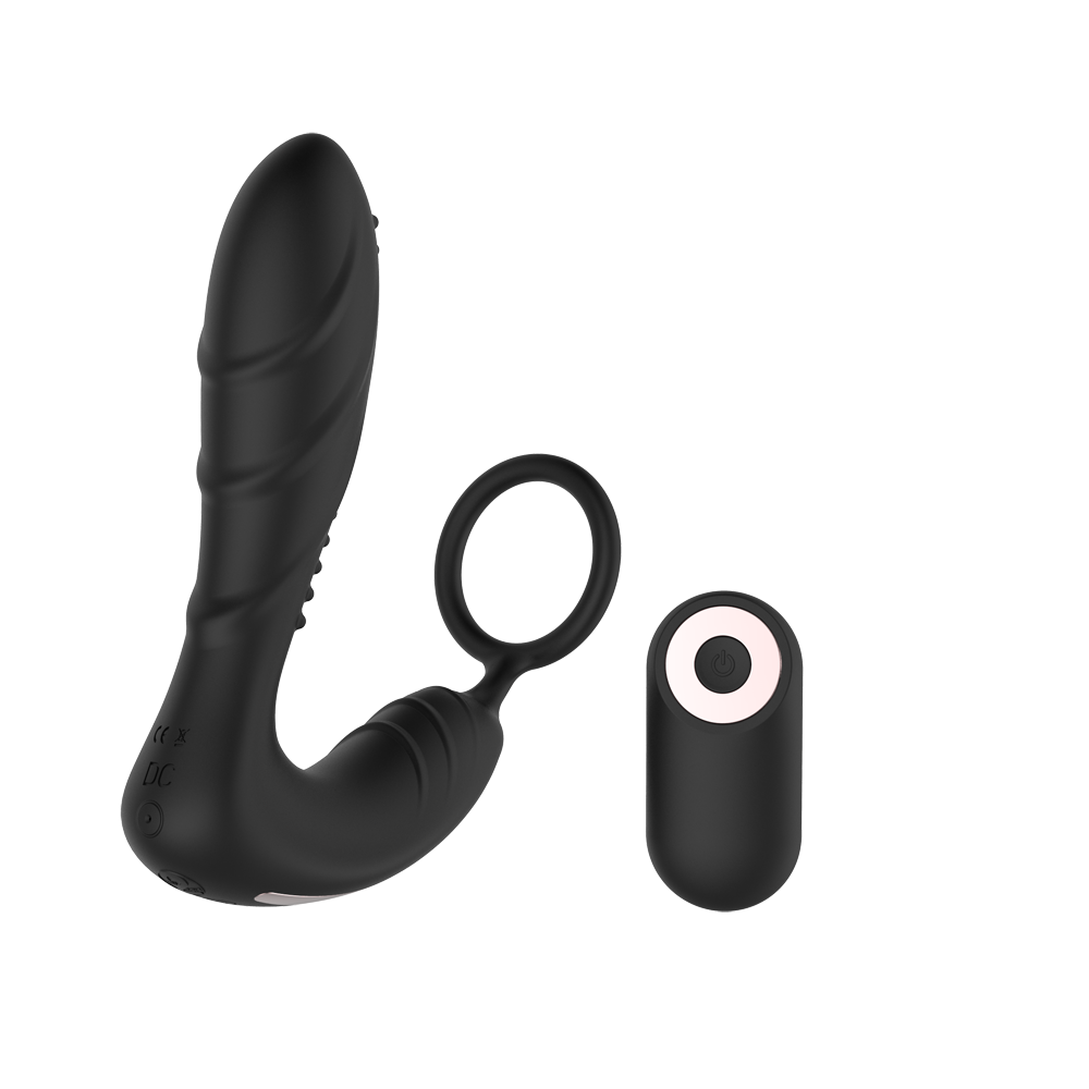 Black prostate vibe with a remote control and a ring.