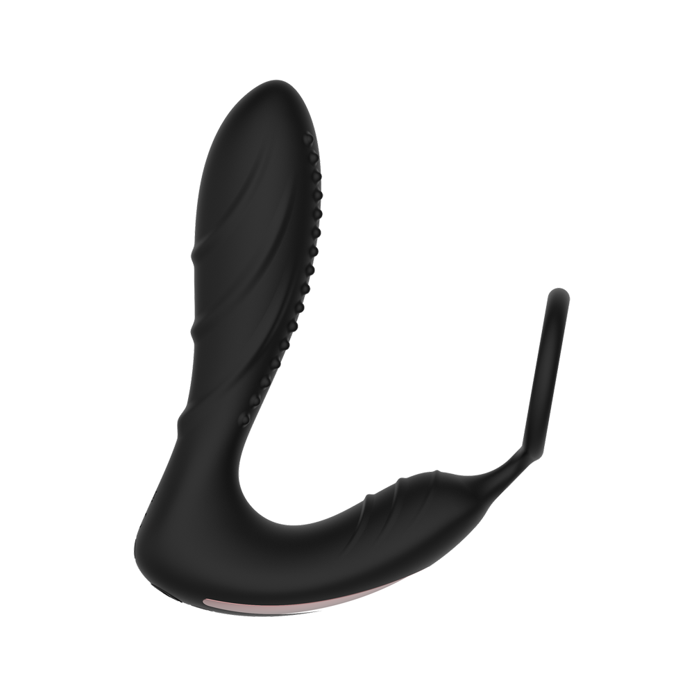 Black remote-controlled prostate vibe with a flexible ring.