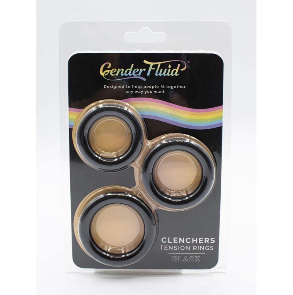Gender Fluid black silicone tension rings in packaging.