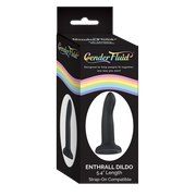 Black silicone strap-on dildo with suction cup and rainbow accents.