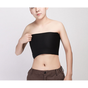 Strapless black chest compression binder with adjustable closure.