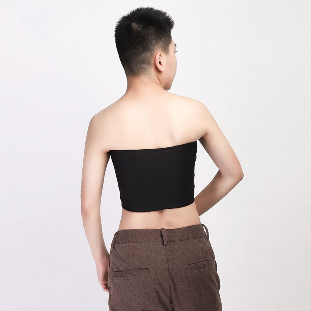 Strapless black chest compression binder.
