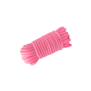 A coiled 10-meter pink silky soft bondage rope.
