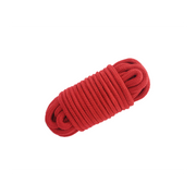 A coiled red rope with a soft, silky texture.