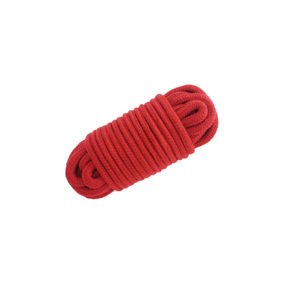 A coiled red rope with a soft, silky texture.