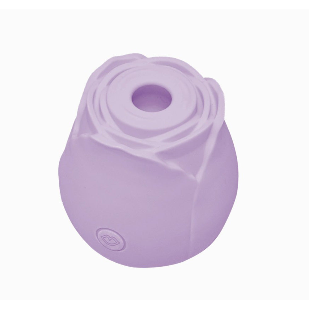 Lilac rose-shaped suction vibrator with a subtle lip imprint.