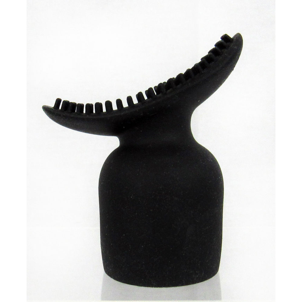 Black silicone hair dryer diffuser attachment with comb-like teeth.