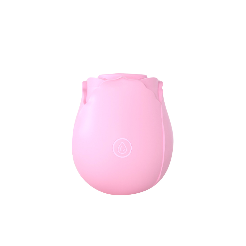 Pink rose-shaped massager with a water drop symbol.
