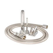 Stainless steel bidet system with a 6ft hose and two interchangeable heads.