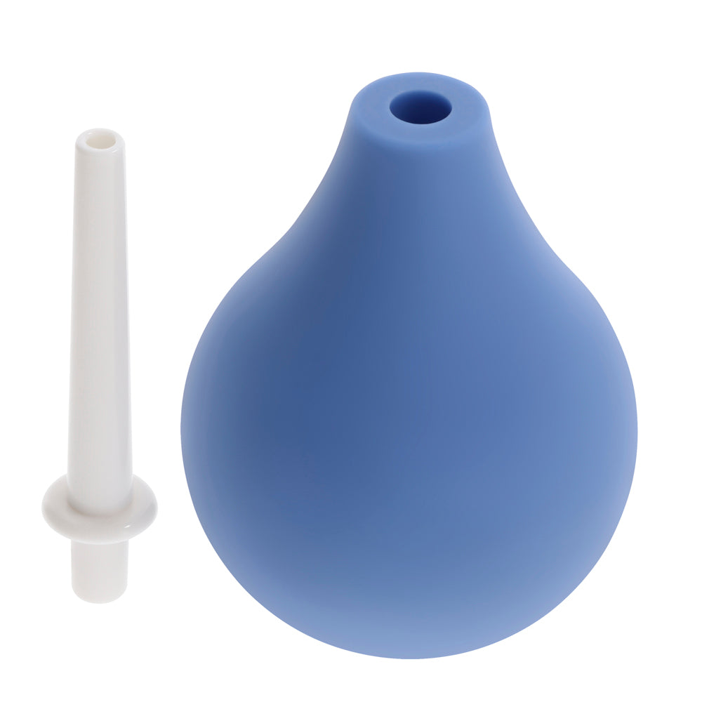 Blue silicone douche bulb with a white nozzle.