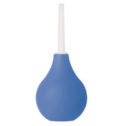 Blue silicone anal cleansing douche with a white tip.