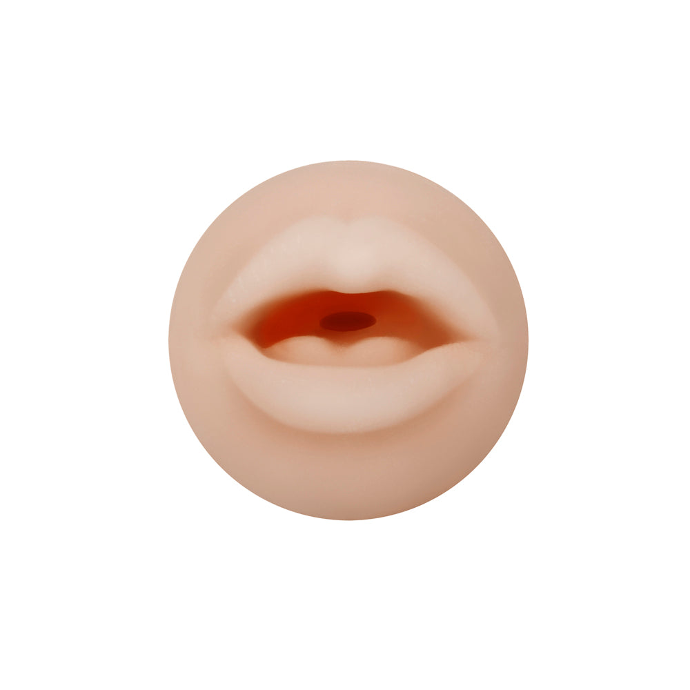 A realistic textured stroker with an open mouth design.