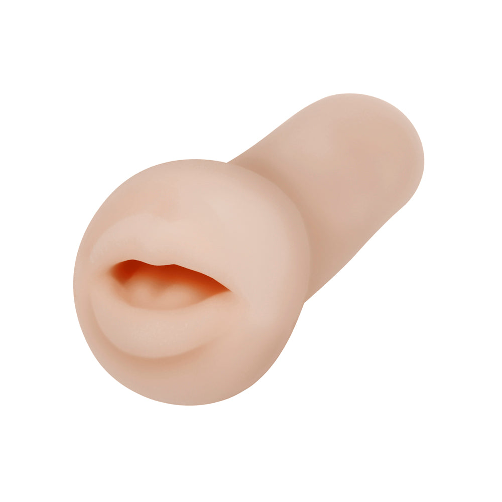 A flesh-toned, textured stroker with a realistic mouth-like opening.