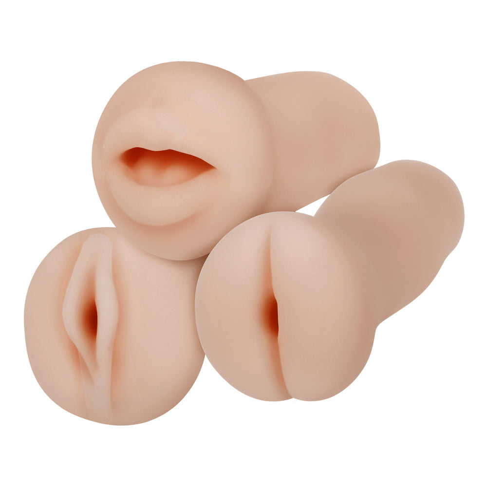 Three realistic textured strokers in pink tones.
