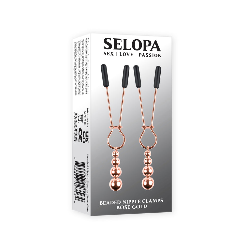 Rose gold beaded nipple clamps with adjustable rubber tips.