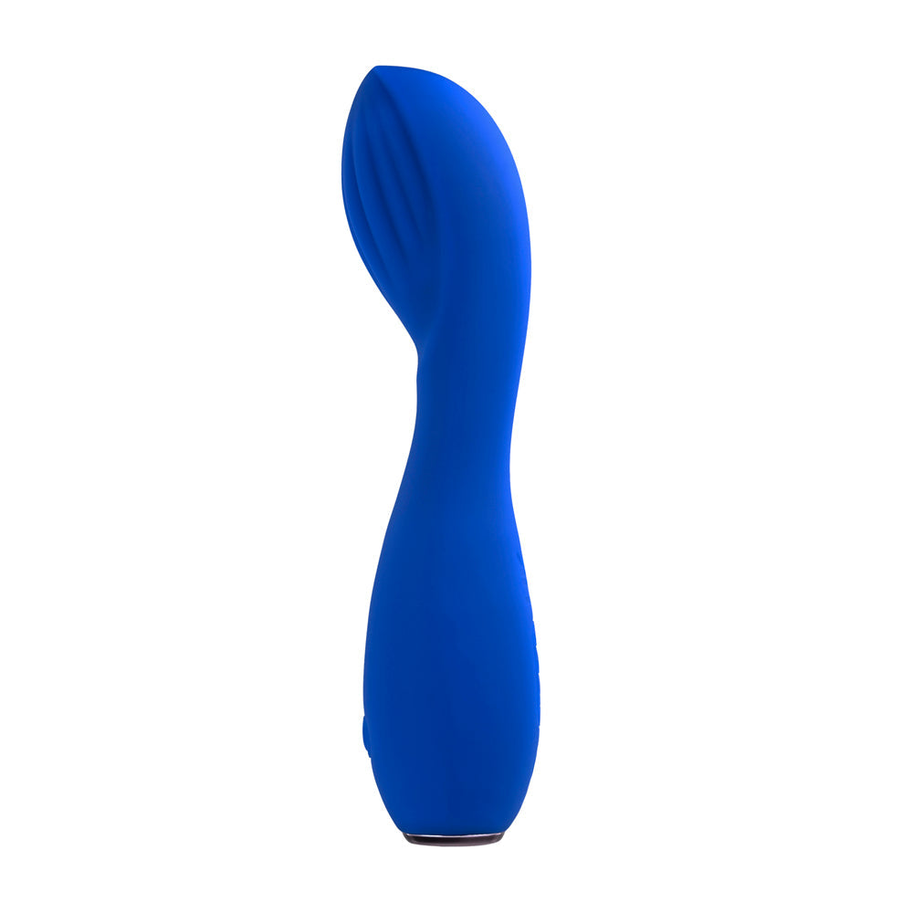 A blue G-spot vibrator made of silicone.