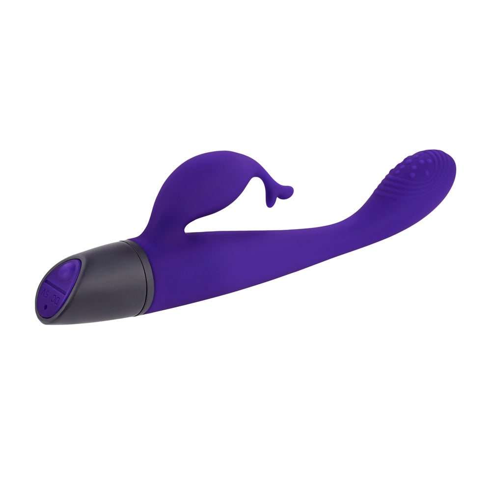 Purple rechargeable G-spot rabbit vibrator with a flexible tickler.