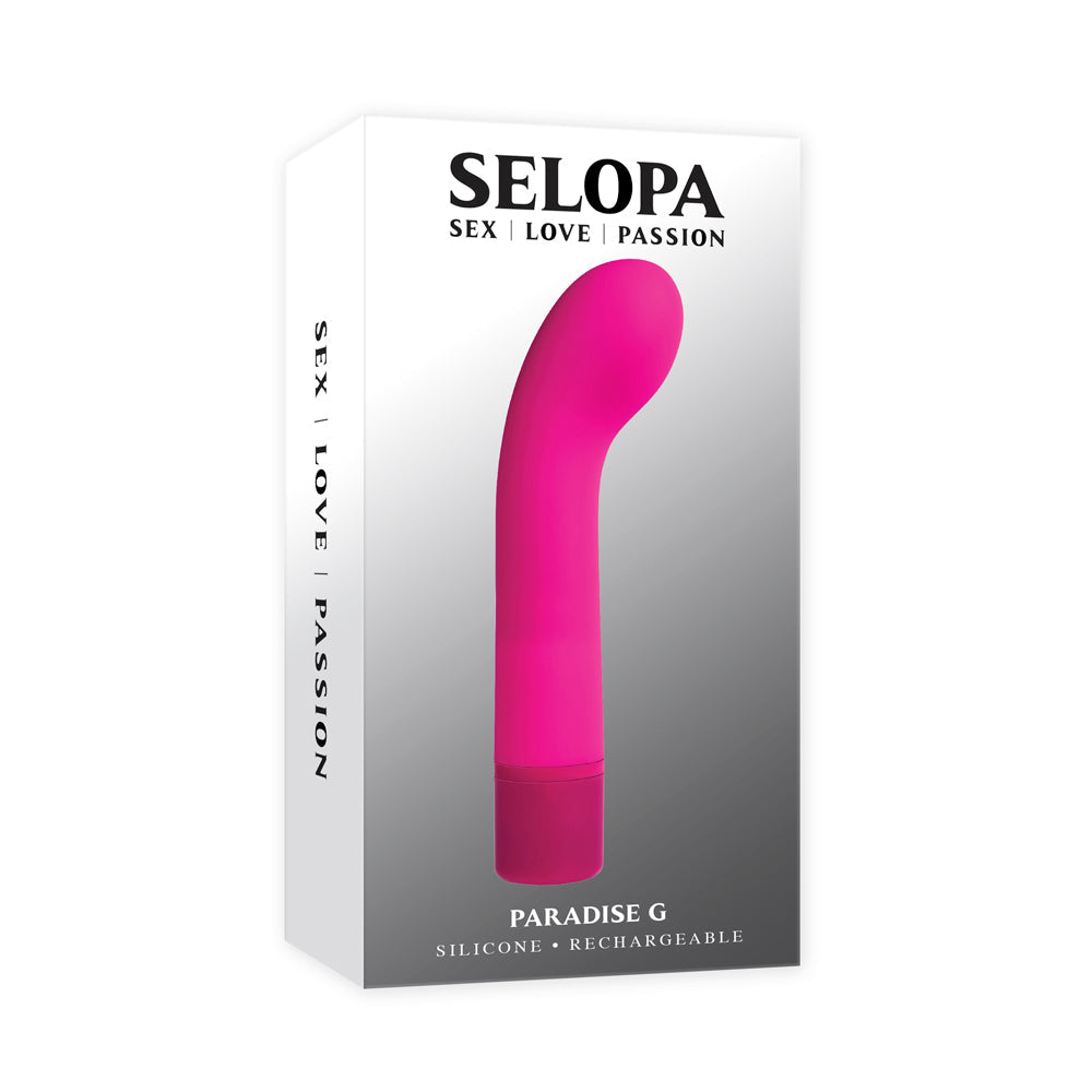 A pink Selopa Paradise G vibrator with "SEX LOVE PASSION" text on the box.
