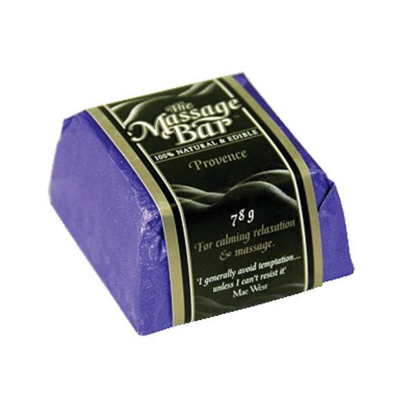 A purple wrapped massage bar labeled "The Massage Bar Provence".