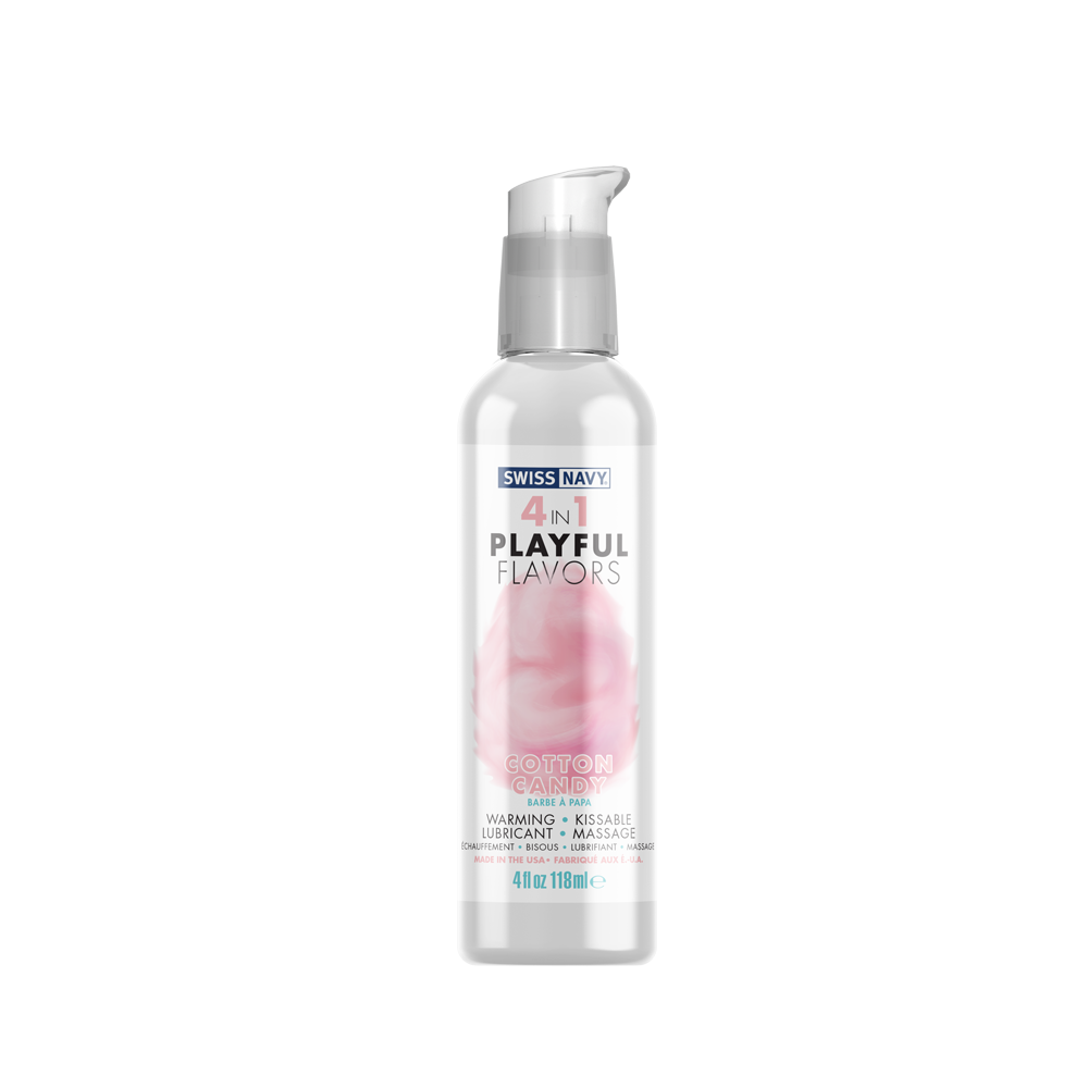 Swiss Navy Cotton Candy 4-in-1 Playful Flavors warming, kissable, lubricant, and massage lotion.