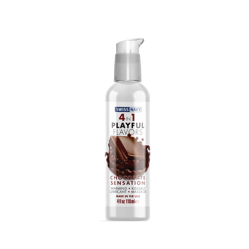 Swiss Navy 4-in-1 chocolate flavored massage lotion and lube.