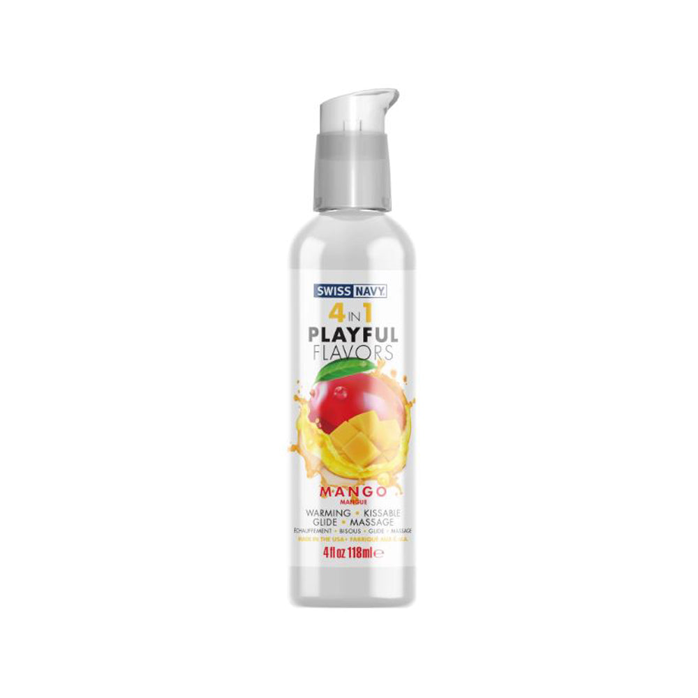Swiss Navy Mango Warming Edible Lubricant and Massage Gel with pump dispenser.