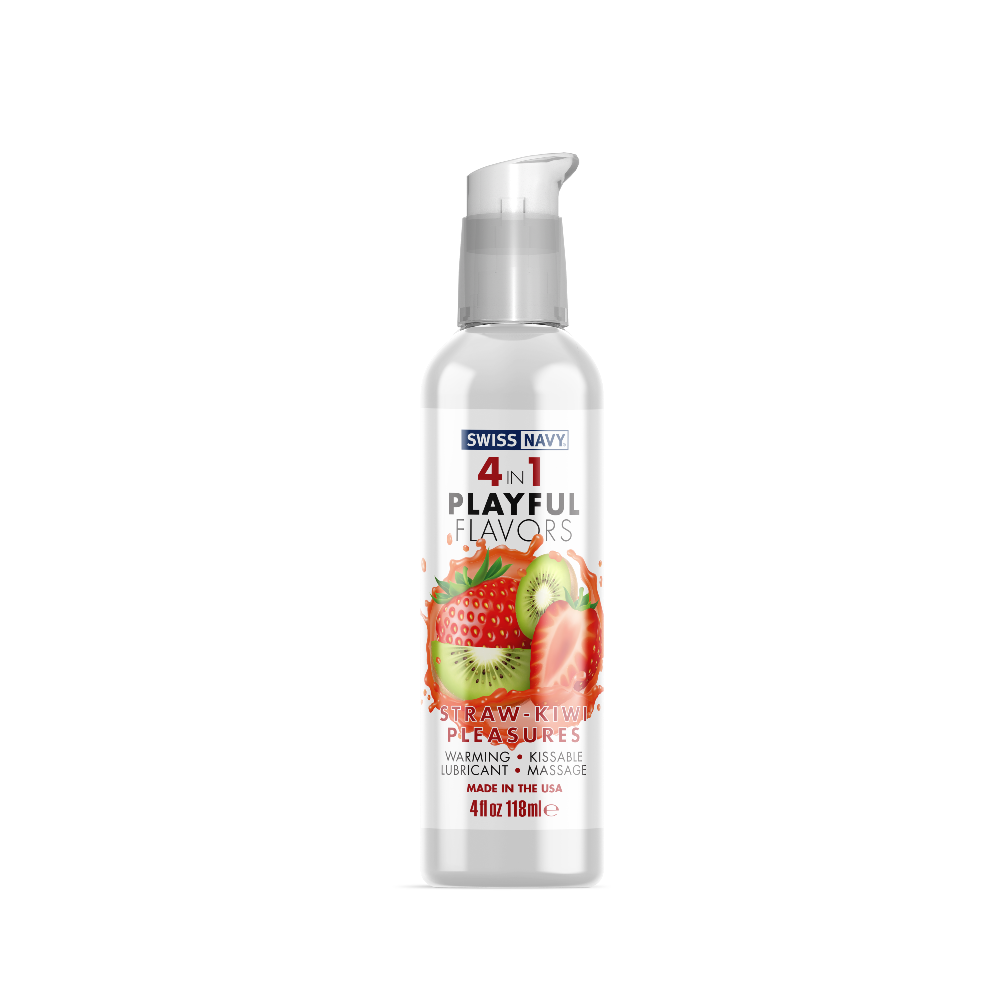 Swiss Navy Strawberry Kiwi 4-in-1 Playful Flavors lubricant and massage gel.