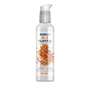 Swiss Navy Salted Caramel 4-in-1 warming flavored lubricant in a pump bottle.